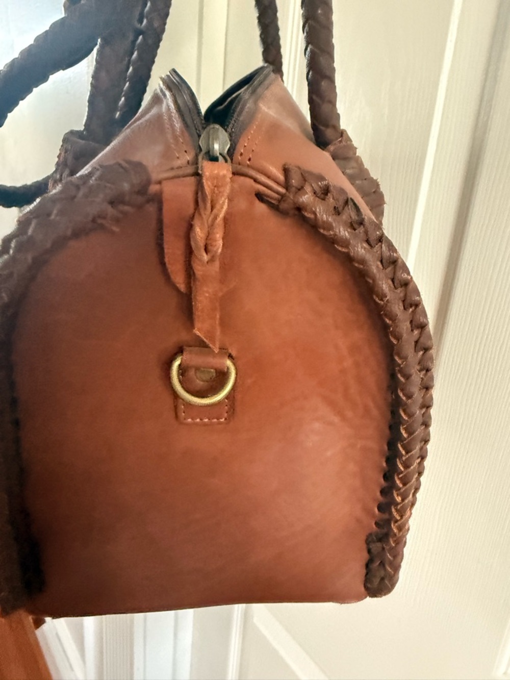 American Darling Brown Leather Fringe Tote with Turquoise Accent - Picture 5 of 6